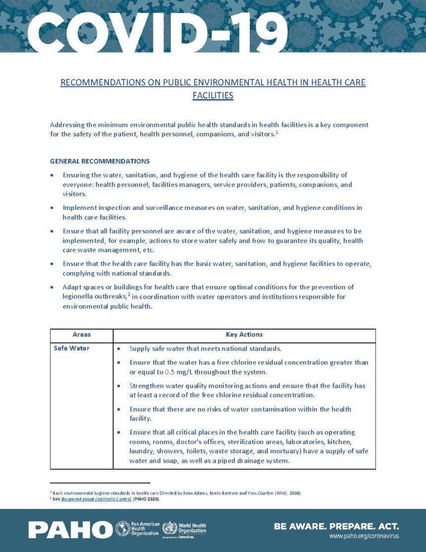 Cover of Recommendations on Public Environmental Health in Health Care Facilities, Pan American Health Organization