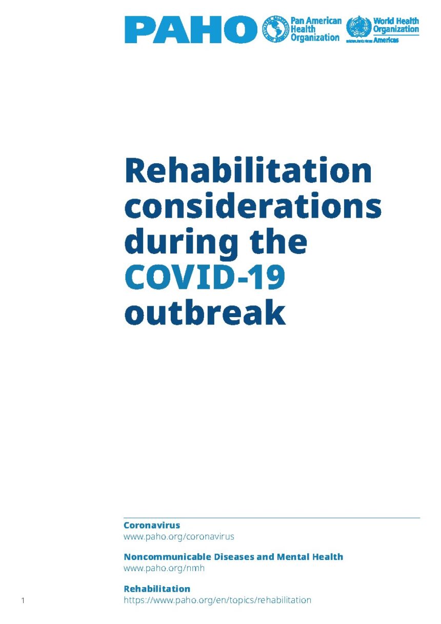 Cover of Rehabilitation considerations during the COVID-19 outbreak, Pan American Health Organization