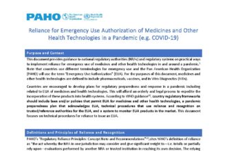 Cover of Reliance for Emergency Use Authorization of Medicines and Other Health Technologies in a Pandemic (e.g. COVID-19), Pan American Health Organization