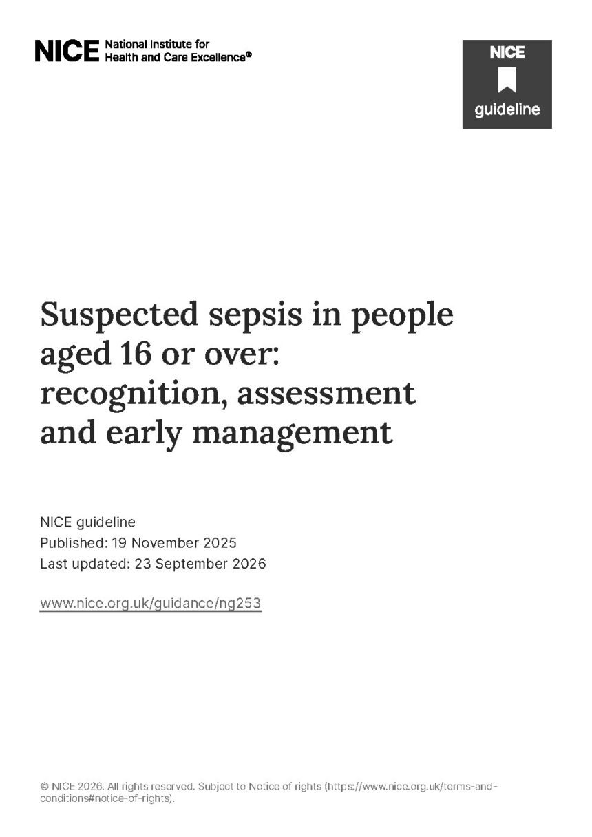 Cover of Suspected sepsis in people aged 16 or over: recognition, assessment and early management, National Institute for Health and Care Excellence (UK)
