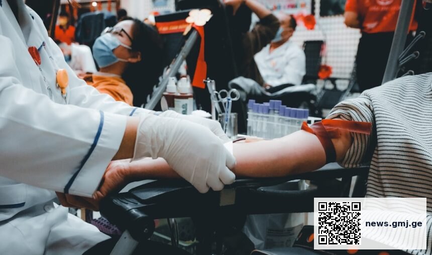 Infographic showing global blood donation statistics and safety improvements by WHO